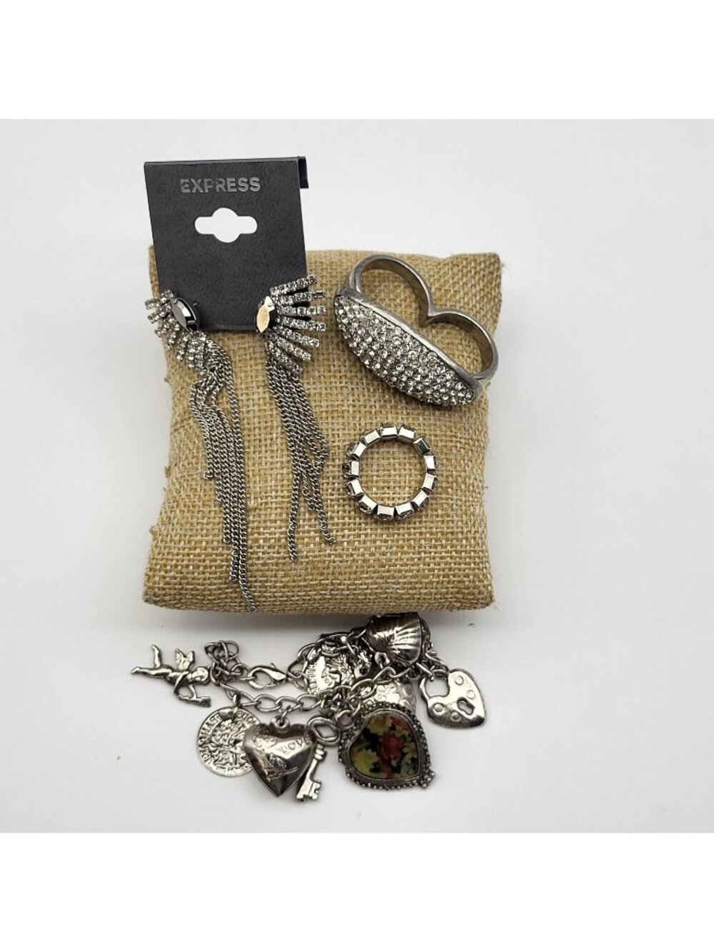 Fab festival jewelry lot bling earrings & rings Charm heart bracelet Retro